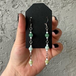 Chic Multi-Green Stone Beaded Dangle Earrings